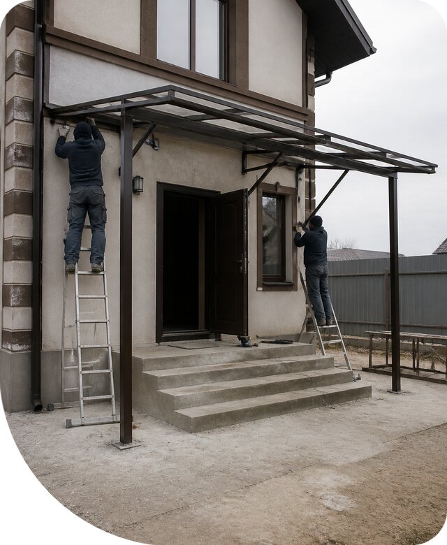 Изготовление и монтаж металлического козырька под ключ в Биробиджане